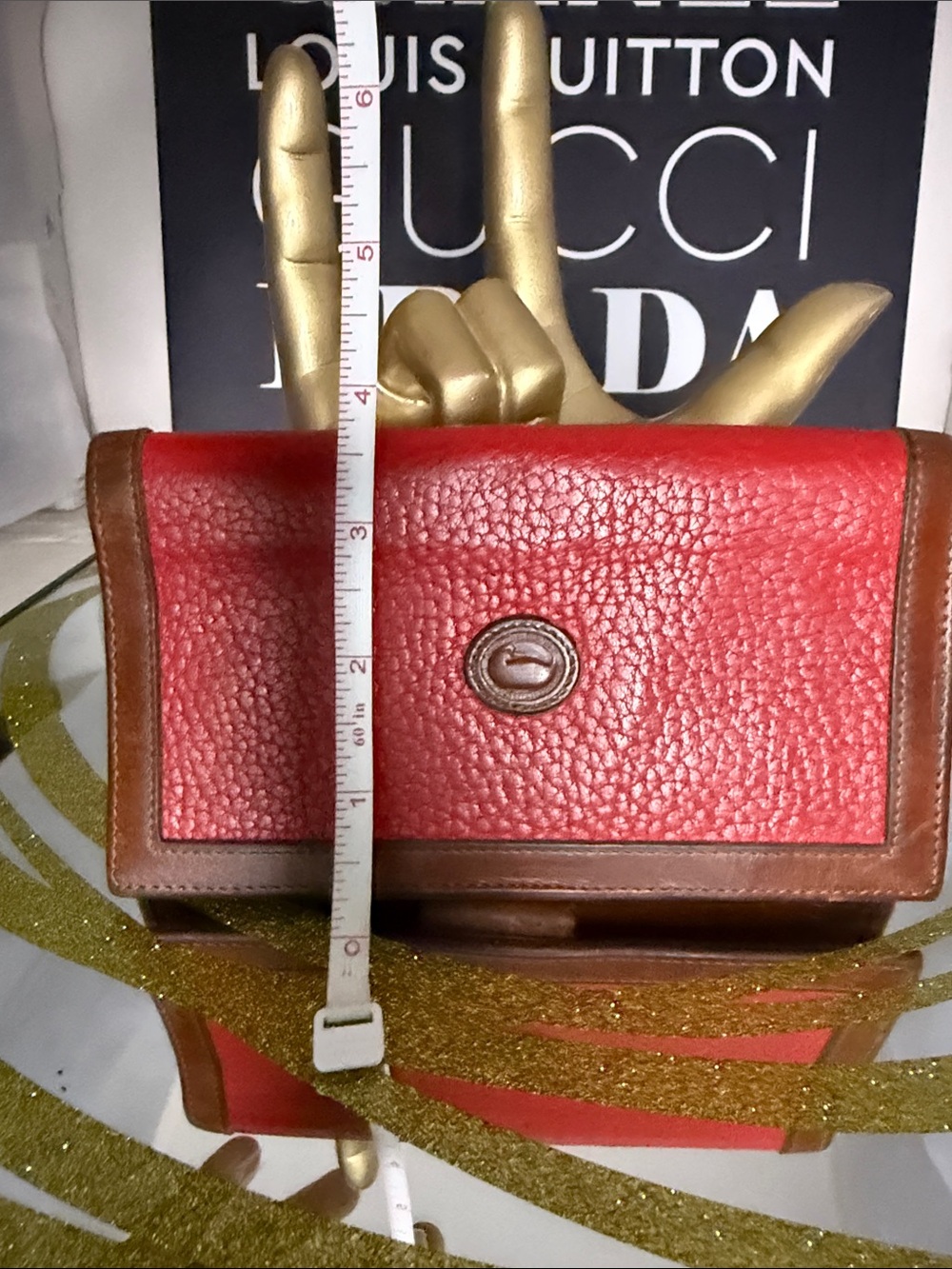 Dooney & Bourke Red Leather Shoulder Bag with Brown Trim - Picture 5 of 9